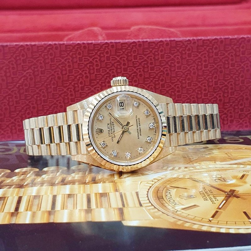 【大眾名錶】 Rolex 勞力士69178 Datejust 女錶18K金 DD女款 金色十鑽面盤 大眾名錶B1316-3