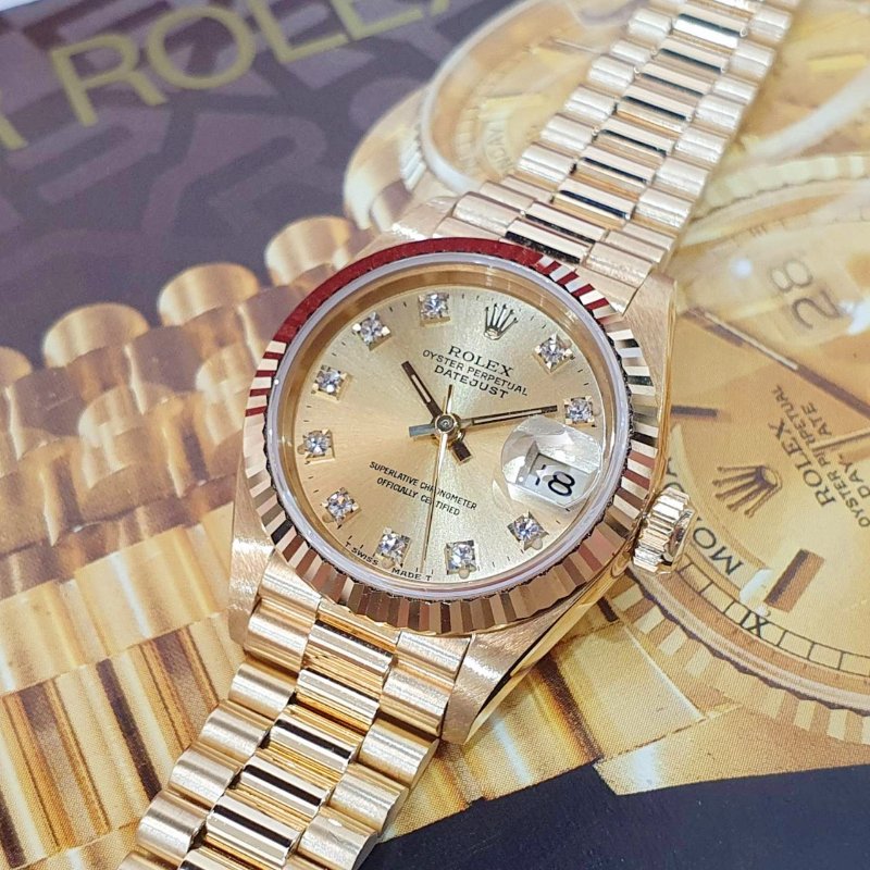 【大眾名錶】 Rolex 勞力士69178 Datejust 女錶18K金 DD女款 金色十鑽面盤 大眾名錶B1316-4