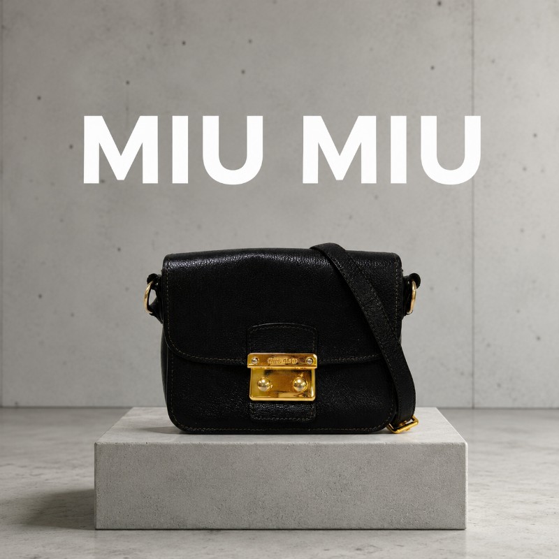 ㊣✨Miu Miu✨繆謬  黑色 黑金 金屬 翻蓋 豆腐包 風琴包 肩背包 斜背包/二手包/二手精品/保證正品🌳二手樹屋🌳-0