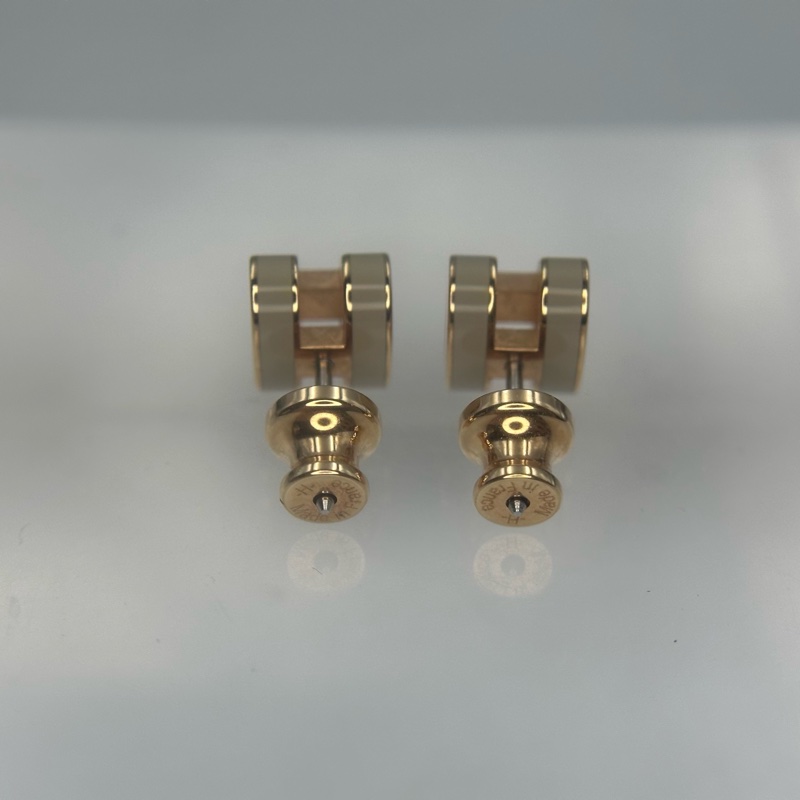 Hermès 愛馬仕 奶茶色琺瑯H耳釘 🈚附件-2