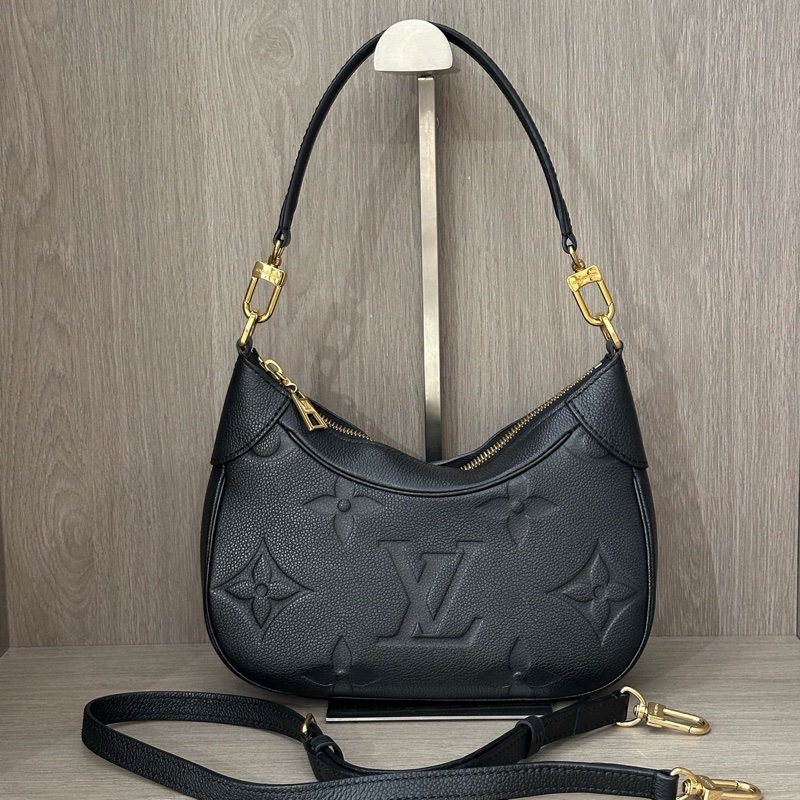 Louis Vuitton 路易威登 Bagatelle黑色全皮壓紋牛角包兩用包 底長24 芯片款-0
