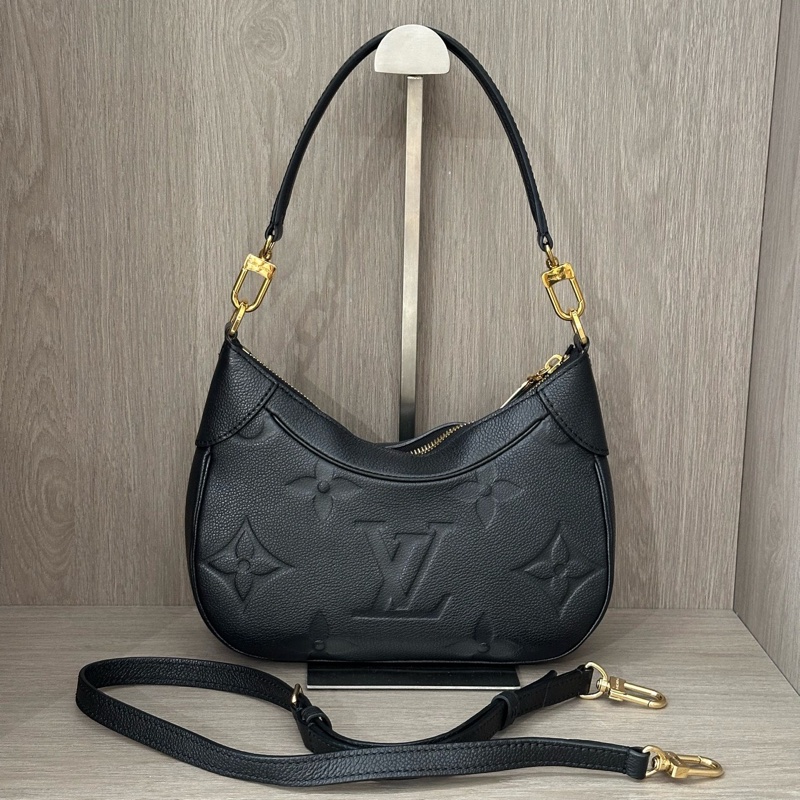 Louis Vuitton 路易威登 Bagatelle黑色全皮壓紋牛角包兩用包 底長24 芯片款-1