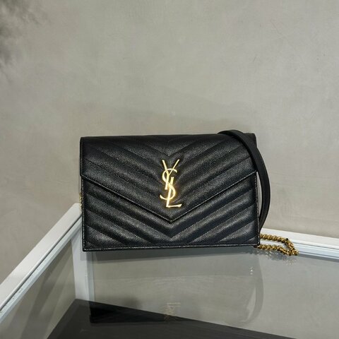 YSL 經典V紋粒面牛皮WOC - 19 黑金
