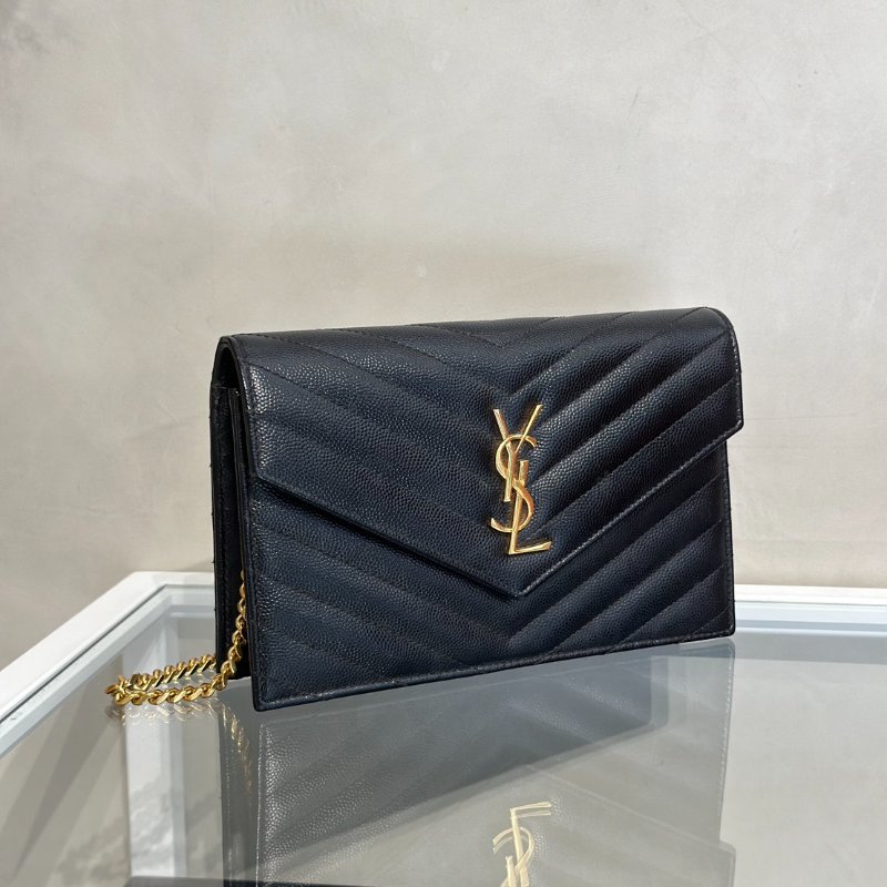 YSL 經典V紋粒面牛皮WOC - 19 黑金-2