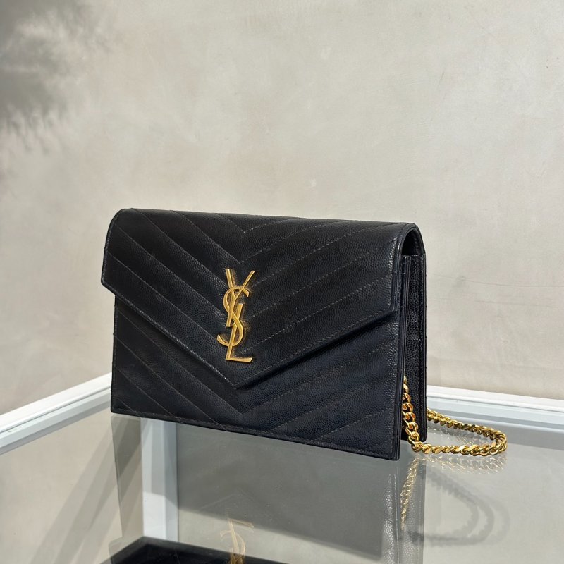 YSL 經典V紋粒面牛皮WOC - 19 黑金-3