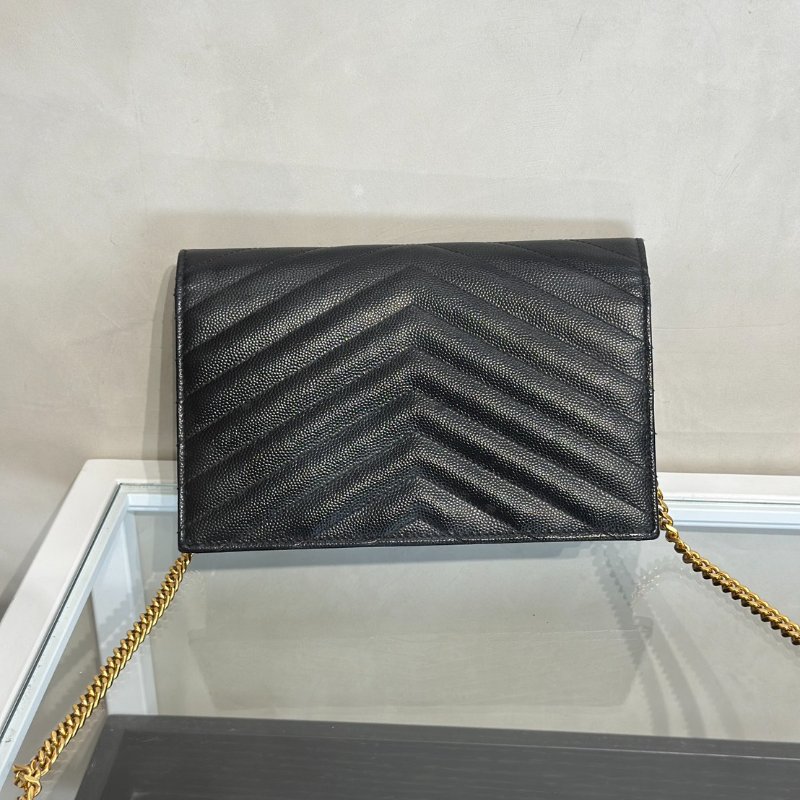 YSL 經典V紋粒面牛皮WOC - 19 黑金-4