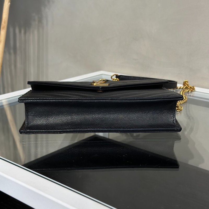 YSL 經典V紋粒面牛皮WOC - 19 黑金-5