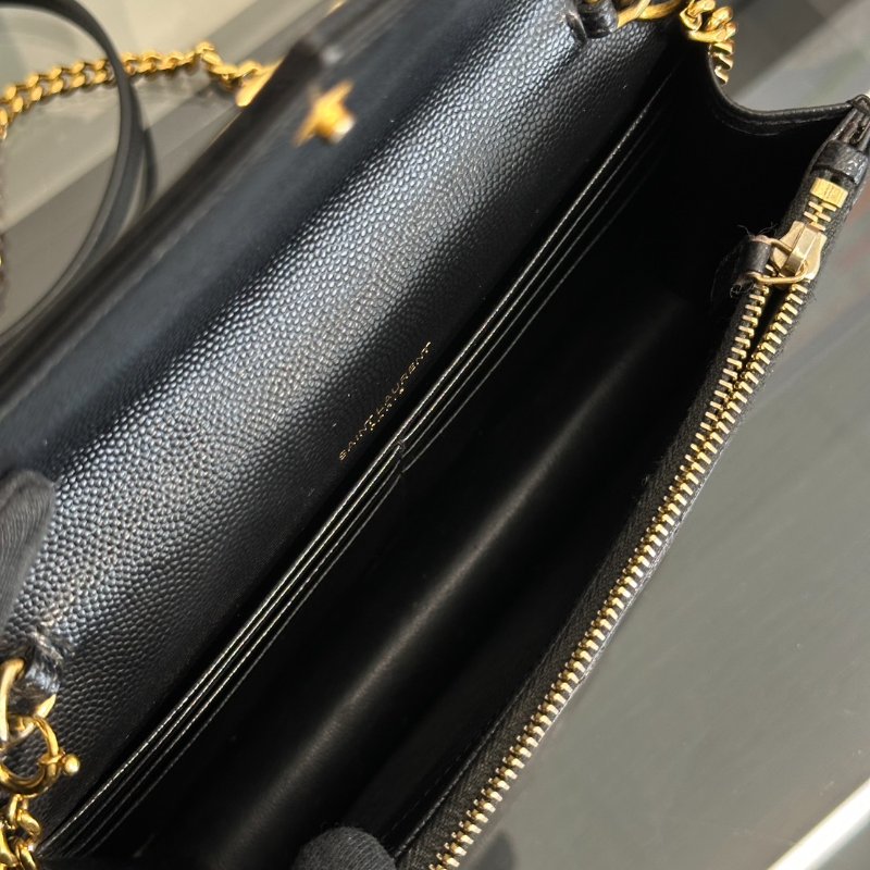 YSL 經典V紋粒面牛皮WOC - 19 黑金-6