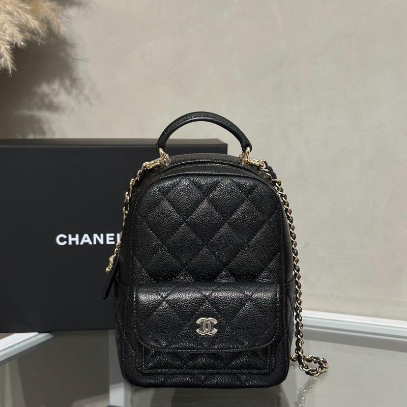 CHANEL 粒面牛皮迷你後背包 - 黑金-0