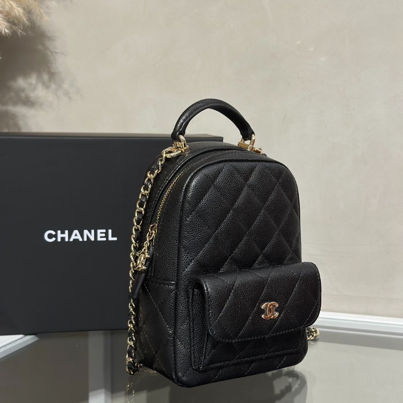 CHANEL 粒面牛皮迷你後背包 - 黑金-2
