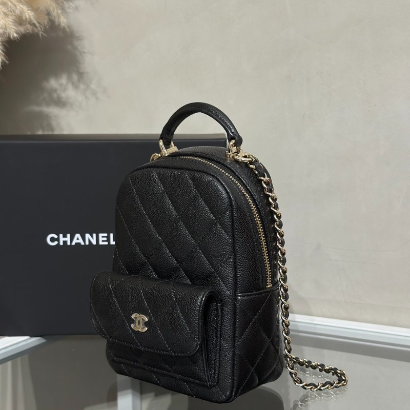 CHANEL 粒面牛皮迷你後背包 - 黑金-3