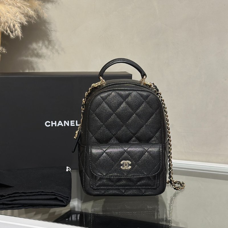CHANEL 粒面牛皮迷你後背包 - 黑金-8