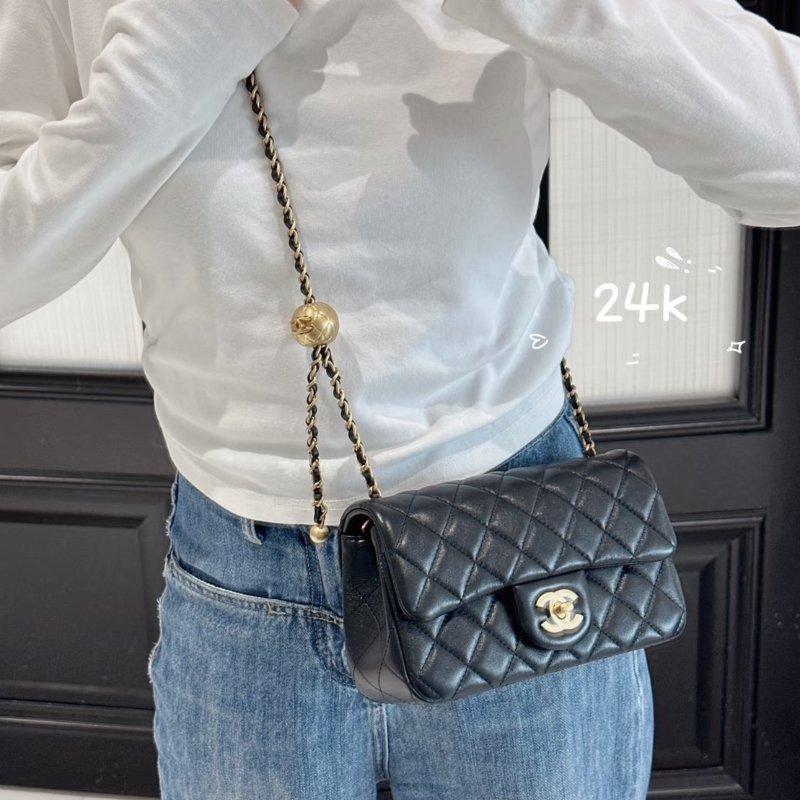 CHANEL 經典口蓋包Mini CF20 - 金球黑金-10