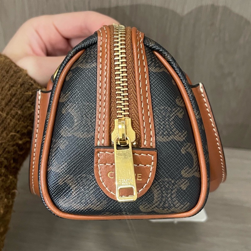 Celine賽琳凱旋門刺繡logo mini波士頓兩用包 底14.5-2