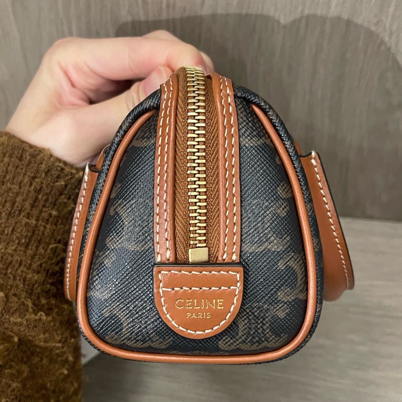 Celine賽琳凱旋門刺繡logo mini波士頓兩用包 底14.5-3
