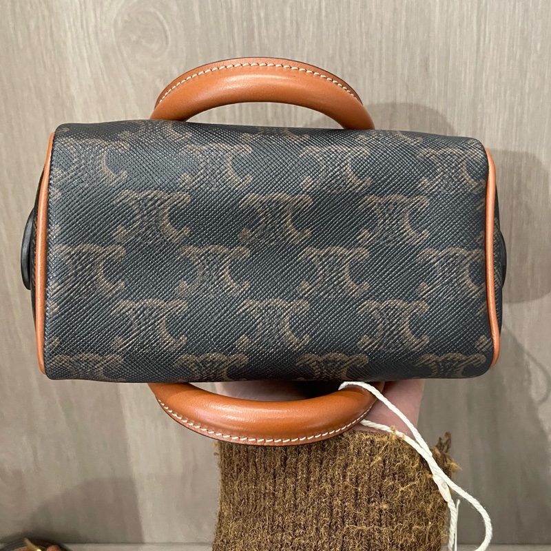 Celine賽琳凱旋門刺繡logo mini波士頓兩用包 底14.5-4
