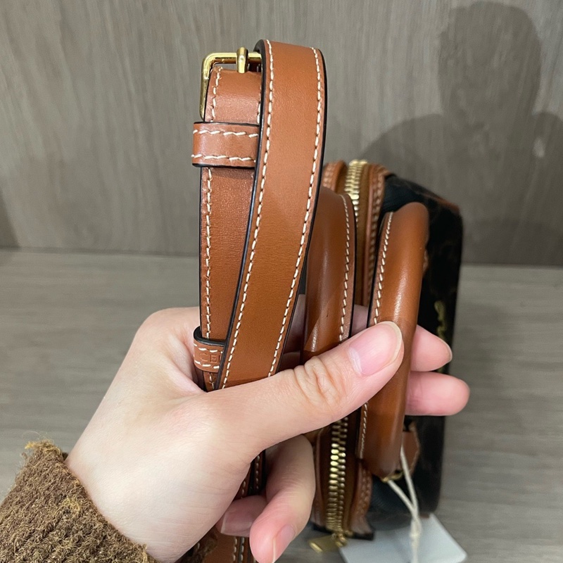 Celine賽琳凱旋門刺繡logo mini波士頓兩用包 底14.5-5