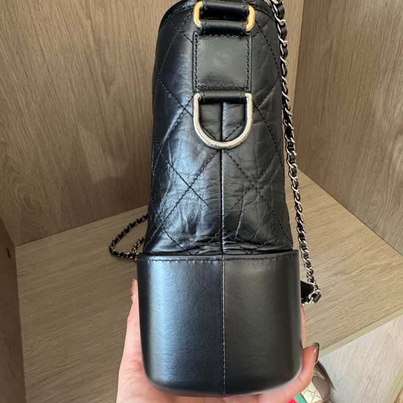 CHANEL香奈兒黑色菱格紋流浪包鏈條包單肩斜挎包 27開 底長28。-2