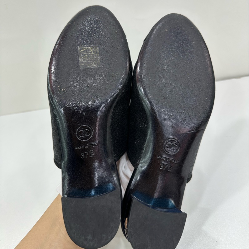 Chanel/香奈兒 黑色細閃粗跟拖鞋 37碼-2
