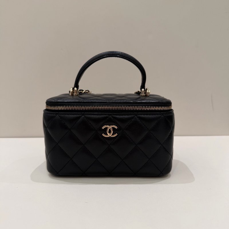 芯片款 香奈兒/Chanel 黑金羊皮手柄盒子包-0