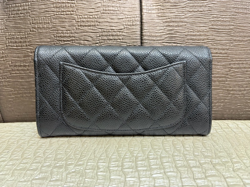 Chanel 黑荔枝皮金釦下蓋12卡長夾AP0241-1