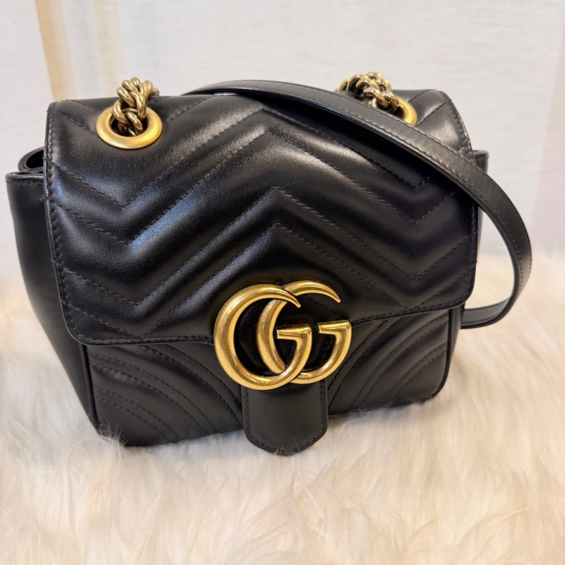 Gucci 黑金marmont 復古鞋背包-7