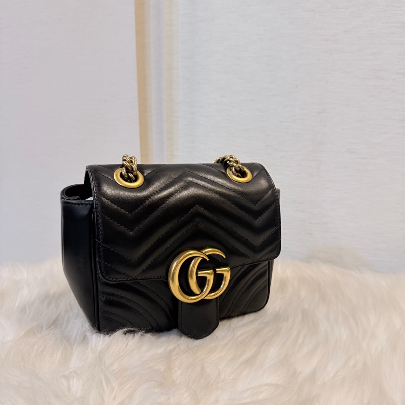 Gucci 黑金marmont 復古鞋背包-11