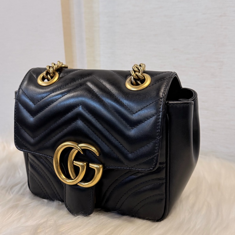 Gucci 黑金marmont 復古鞋背包-14
