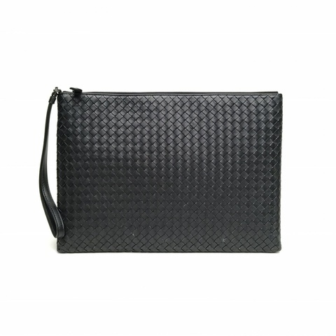 BOTTEGA VENETA 黑色羊皮手拿包