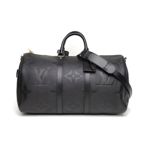 LOUIS VUITTON 黑色牛皮金扣晶片KEEPALL45壓紋肩背包