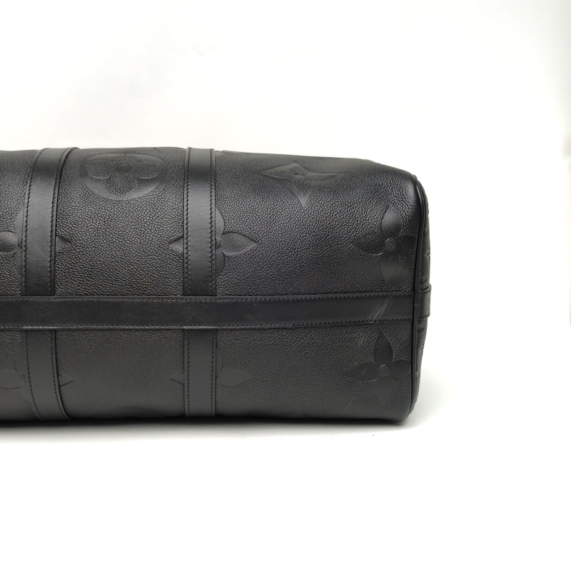 LOUIS VUITTON 黑色牛皮金扣晶片KEEPALL45壓紋肩背包-3