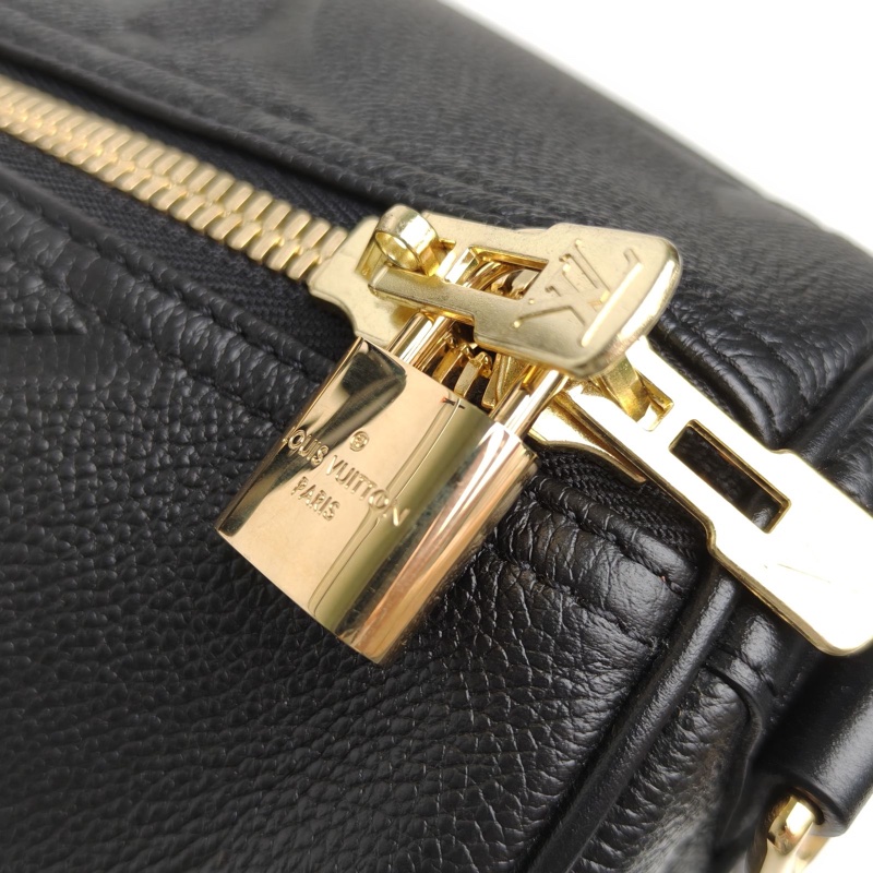 LOUIS VUITTON 黑色牛皮金扣晶片KEEPALL45壓紋肩背包-4