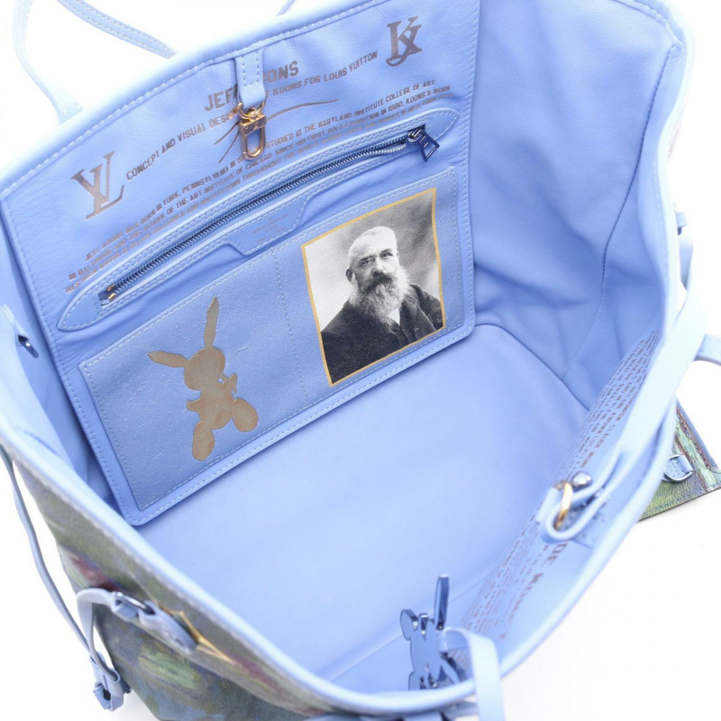 路易威登大師系列 Neverfull MM Monogram Certy Monet 手提包，塗層帆布皮革，女士藍色多色 M43358-2