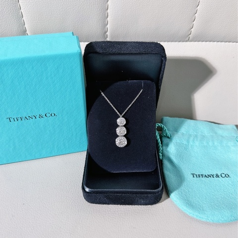 Tiffany蒂芙尼 Circlet系列 鉑金滿鑽三重圓餅項鍊