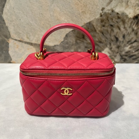 Chanel莓紅羊霧金鏈handle長方盒
