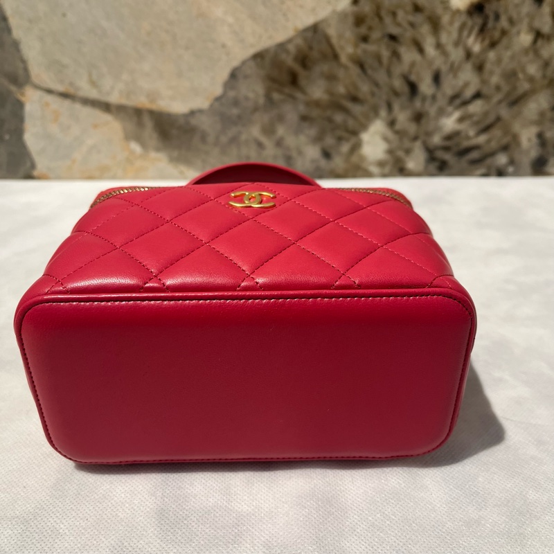 Chanel莓紅羊霧金鏈handle長方盒-4