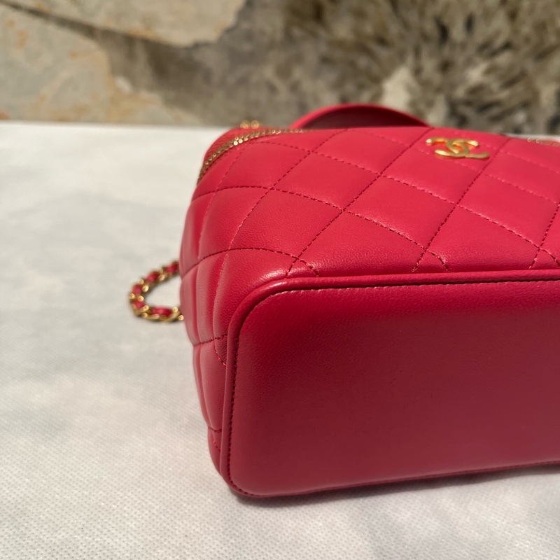 Chanel莓紅羊霧金鏈handle長方盒-5