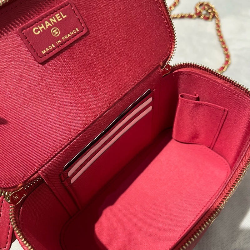 Chanel莓紅羊霧金鏈handle長方盒-7