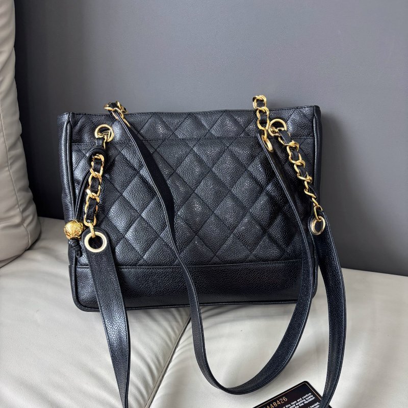 香奈兒/Chanel 黑金荔枝紋牛皮金球tote包-0
