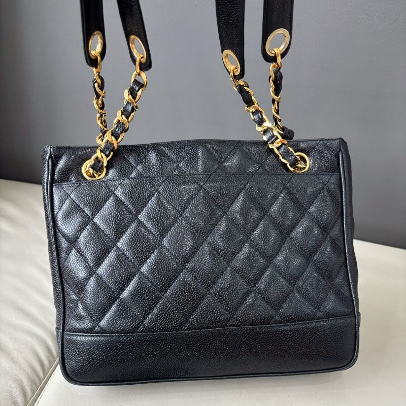 香奈兒/Chanel 黑金荔枝紋牛皮金球tote包-1