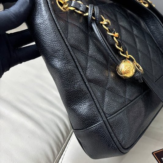香奈兒/Chanel 黑金荔枝紋牛皮金球tote包-2