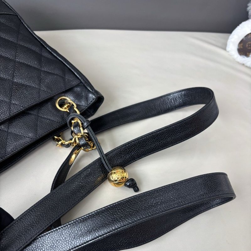 香奈兒/Chanel 黑金荔枝紋牛皮金球tote包-4