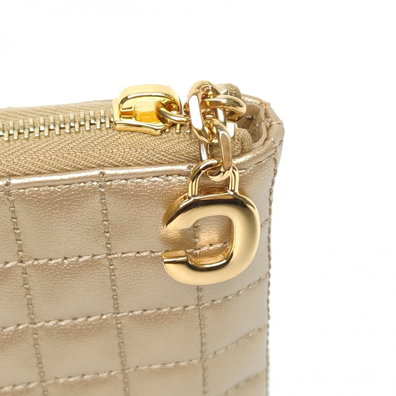 CELINE 金色牛皮格紋拉鏈手拿包-4