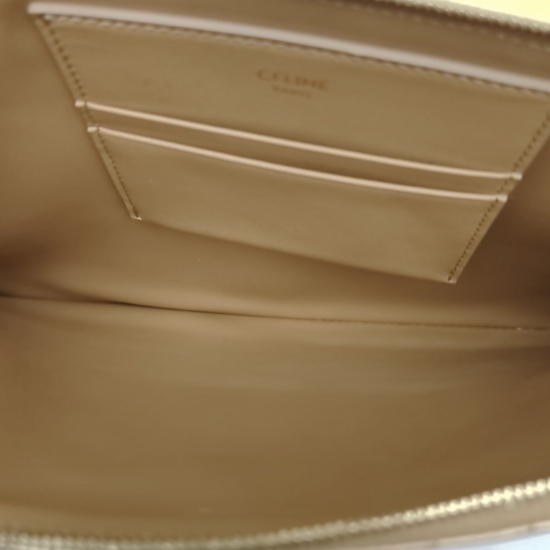 CELINE 金色牛皮格紋拉鏈手拿包-5