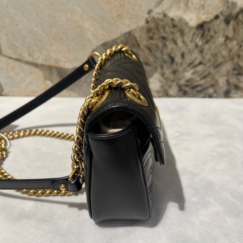 Gucci 黑金牛皮marmont 22cm掀蓋斜背包-1