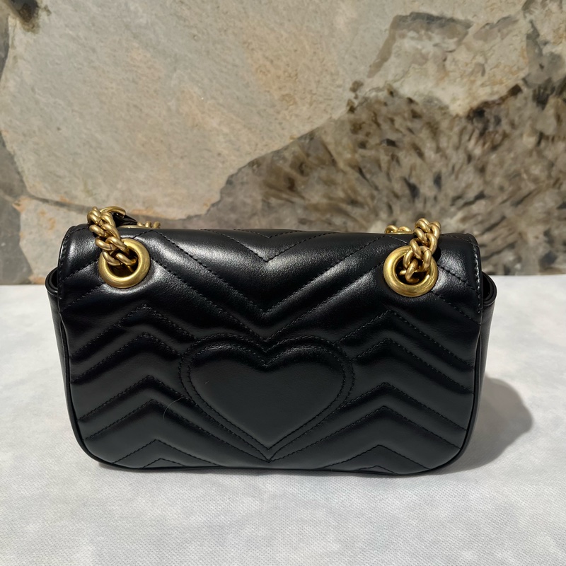 Gucci 黑金牛皮marmont 22cm掀蓋斜背包-3