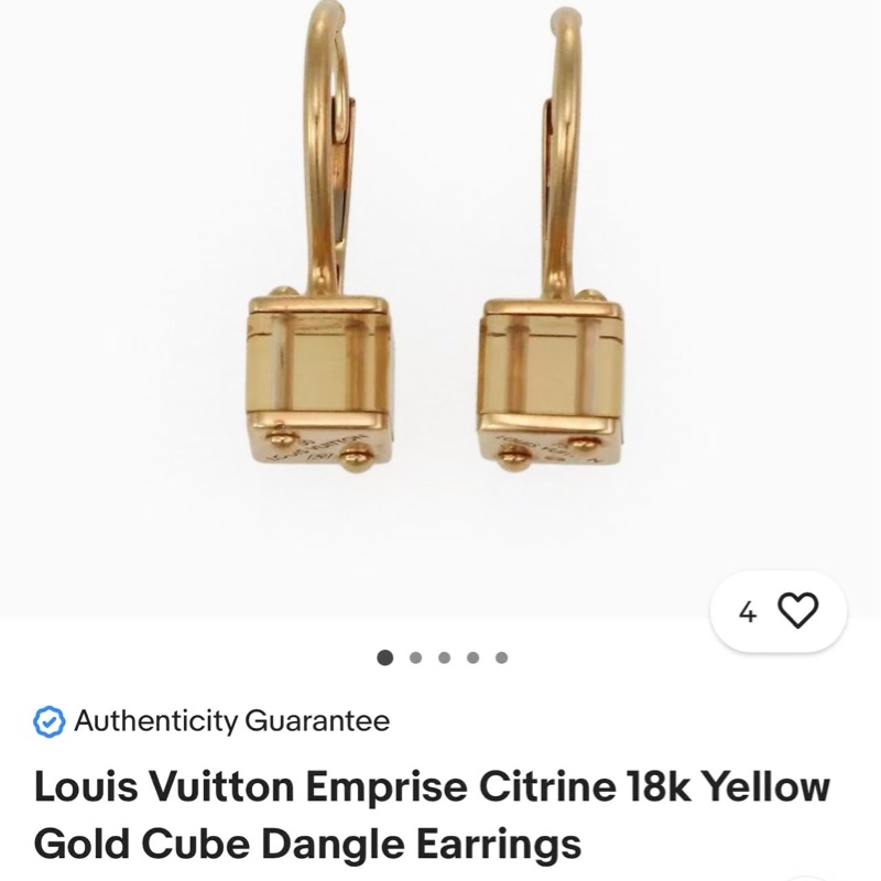 Lv 路易威登 珠寶 Emprise 系列黃水晶 18K 黃金 立方體吊墜 耳環-6