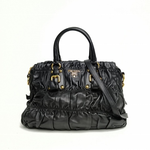 PRADA 黑色羊皮褶皺手提單肩包