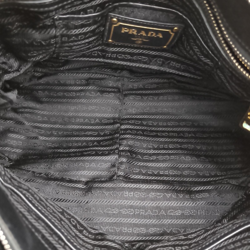 PRADA 黑色羊皮褶皺手提單肩包-5
