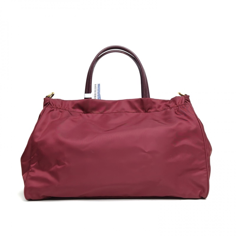 PRADA 酒紅色尼龍金扣prada降落傘手提包-2